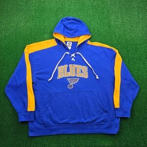 St Louis Blues Hoodie Sweatshirt Mens 2XL Blue Yellow Lace Up NHL Hockey Logo